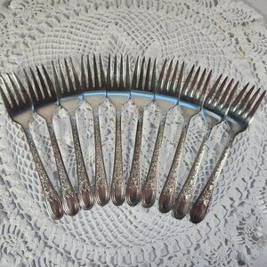 Wallace Brothers Salad Fork Silver Plated Dessert Cake Fork Lot of 10 Art Deco